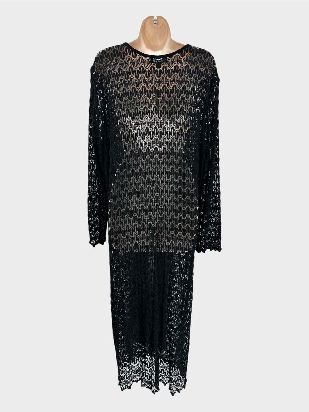 Slim Factor Open Loose Knit Lace Duster Cover Up Longline Cardigan Black 1X - Picture 2 of 8